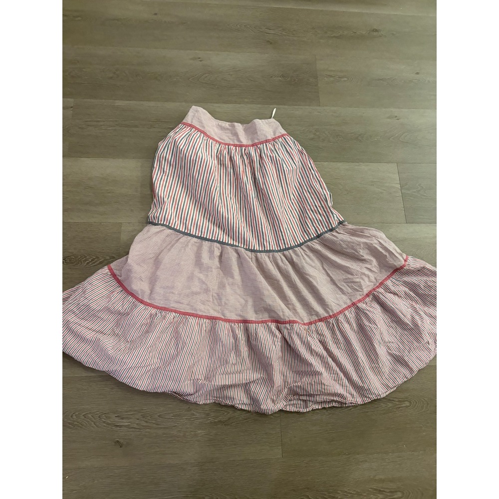 Mango Casual Sportswear Striped Tiered Maxi Skirt Red Navy White Cotton Size 8